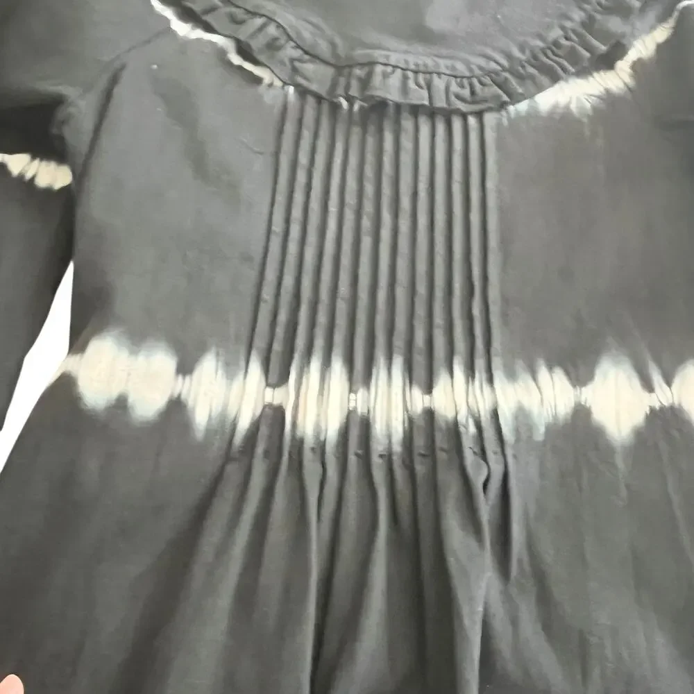Steph Girls Black Denim Tie Dye Baby Doll Long Sleeve Exaggerated Collar Dress